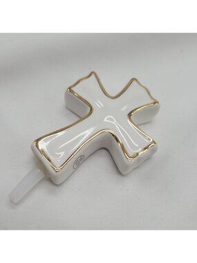 Nora Fleming White Cross Mini A176 Gold Trim Ceramic Religious Ornament 2.25" x